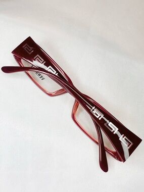 Versace Glossy Cherry Red Rectangular Eyeglasses